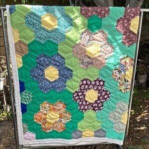 Handmade Patchwork Quilt - Green and Multicolor